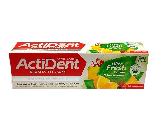 اکتیدنت خمیردندان الترافرش حاوی عصاره لیمو وهاماملیس باویژگی ضدپوسیدگی وخنک کنندگی۱۰۰گرمی